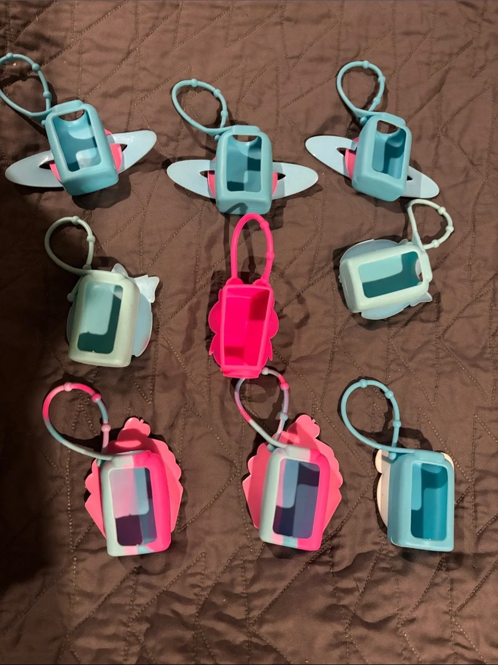 9 NEW Kids Cute Silicone Owl, Donut & Cupcake Bag Charms - Blue & Pink
